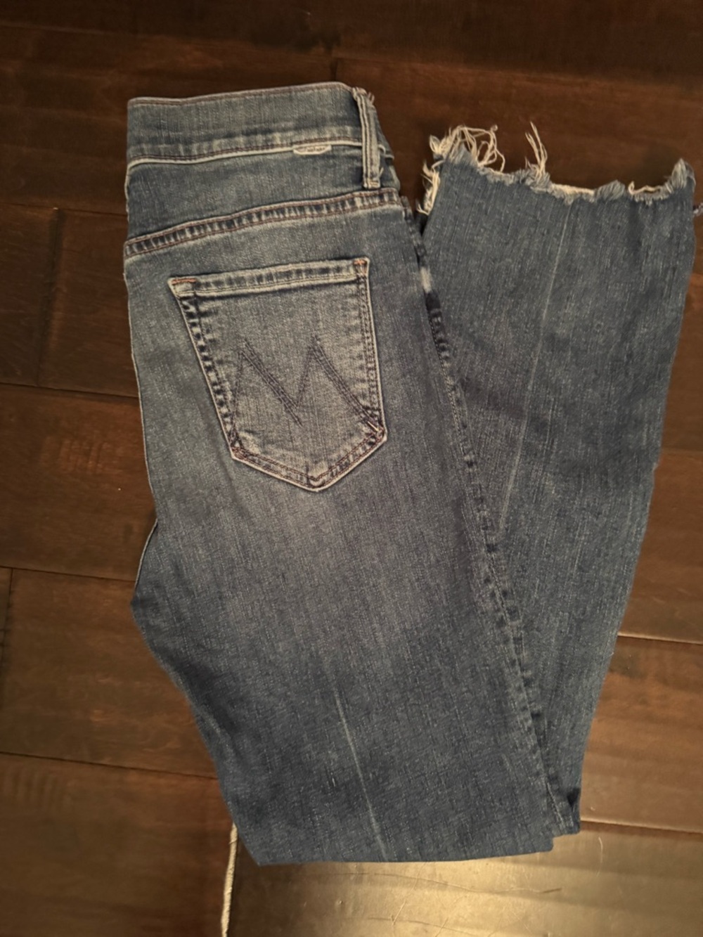MOTHER Blue Raw Hem Cropped Jeans
